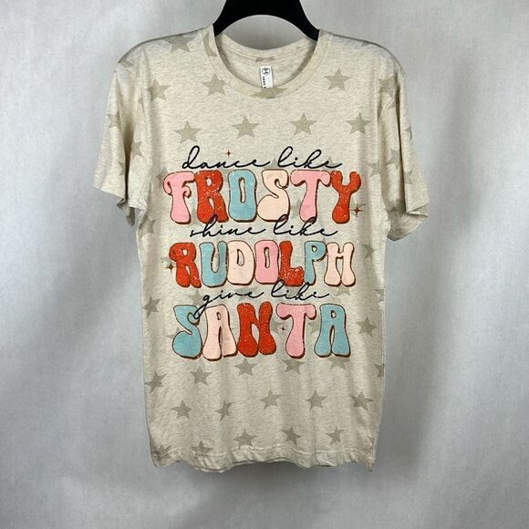 NEW Christmas Tshirt Womens Sz Small Short Sleeve Stars Frosty Rudolph Santa - Picture 1 of 3